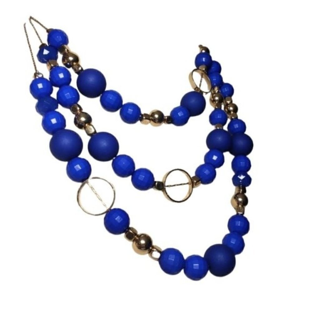 NY&C Blue & Clear Round 3-Layer Fashion Necklace